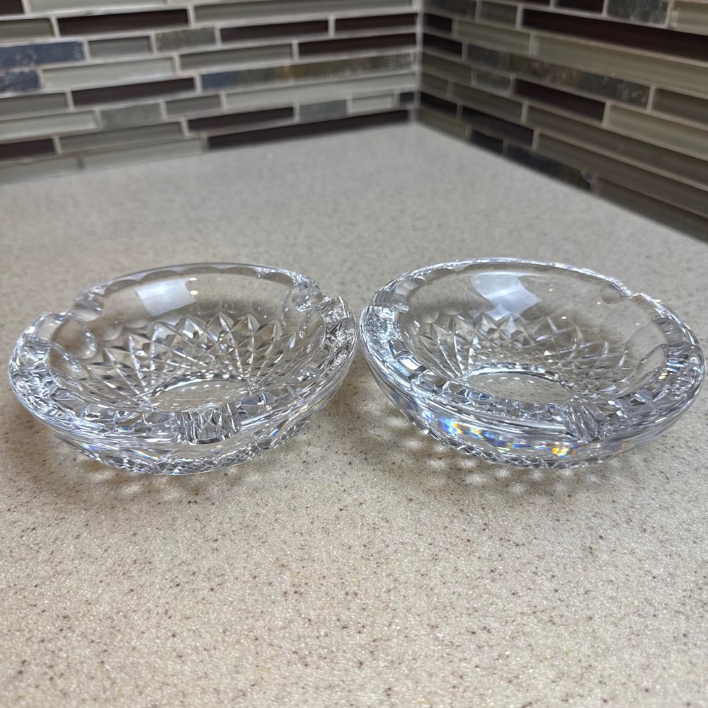 VTG Waterford Crystal Lismore 5" Round Ashtray Set of 2 Clear Cut Glass Dishes